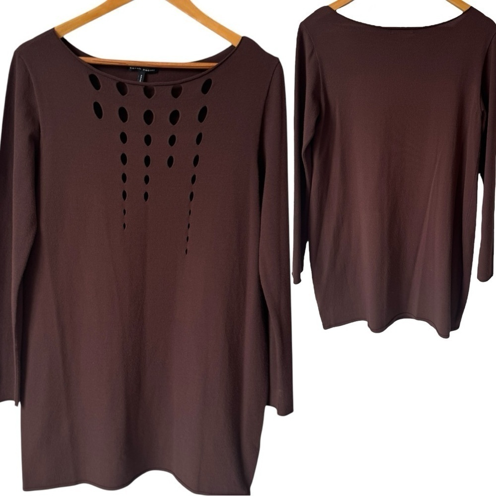 Sarah Pacini Brown Openwork Viscose Long sweater Tunic Women's One Size - Picture 8 of 8